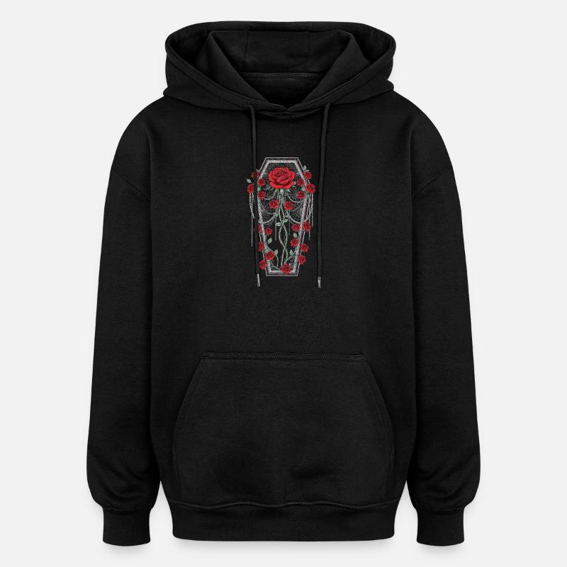Coffin with Roses - Gothic Design - Oversized Unisex Hoodie - black
