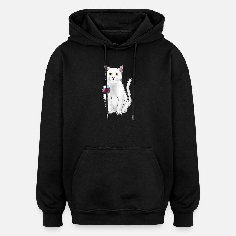 Katze Rotwein - Oversized Unisex Hoodie - Schwarz