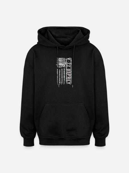 V-22 Osprey military helicopter with American - Oversized Unisex Hoodie - black