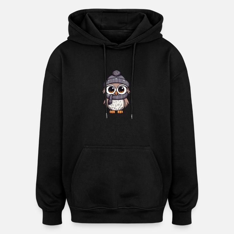 Eule Winter Comic - Oversized Unisex Hoodie - Schwarz
