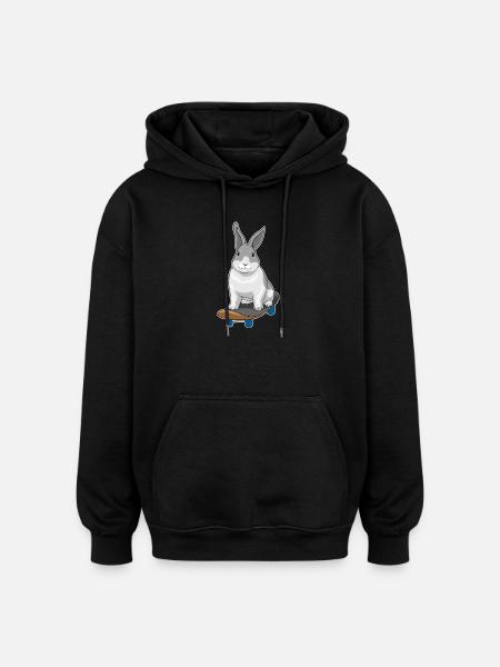 Rabbit Skater Skateboard - Oversized Unisex Hoodie - black