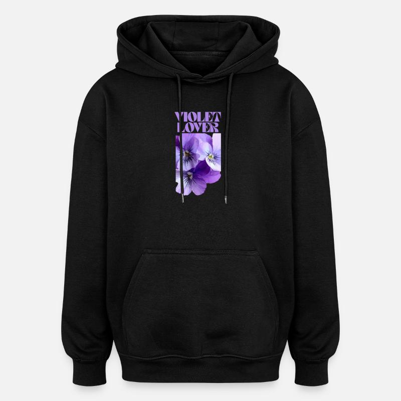 Motif floral de pensée violette - Sweat à capuche oversize unisexe - noir