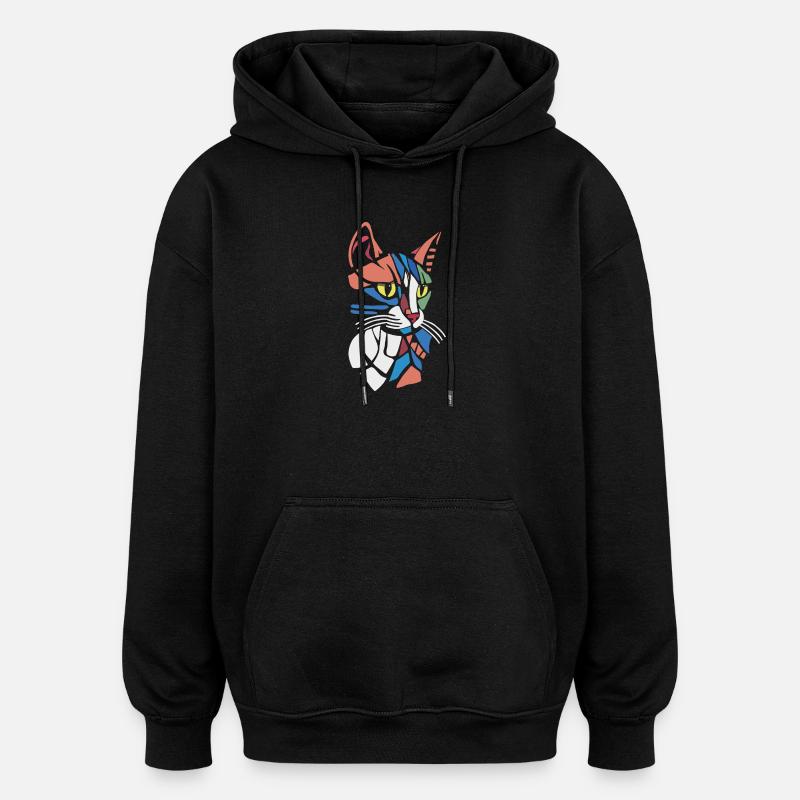 Abstract Geometric Cat Lover - Oversized Unisex Hoodie - black