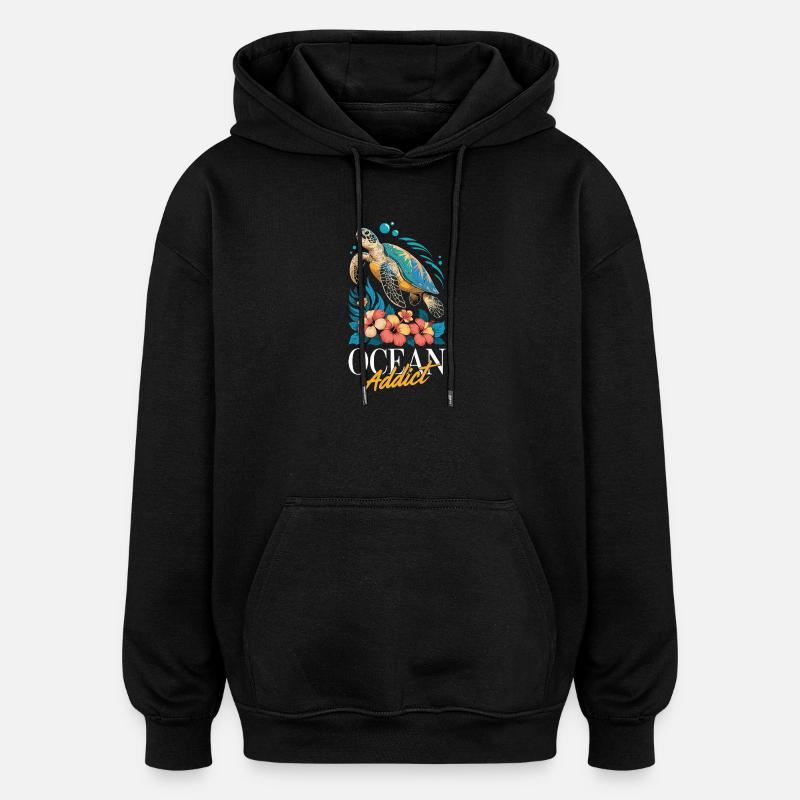 Sea Turtle Ocean Addict Design - Sweat à capuche oversize unisexe - noir
