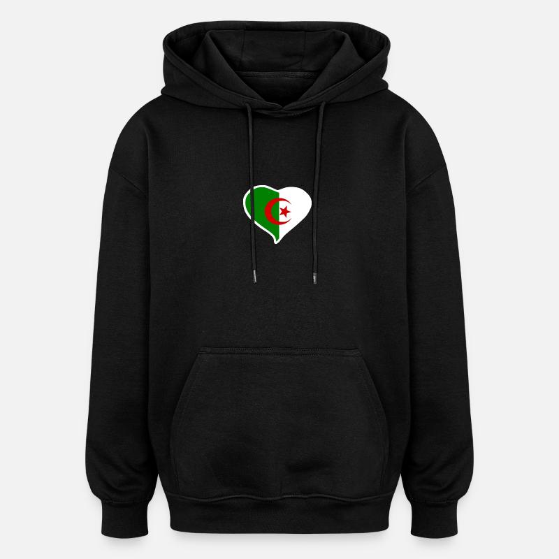Drapeau coeur Algérie - Sweat à capuche oversize unisexe - noir