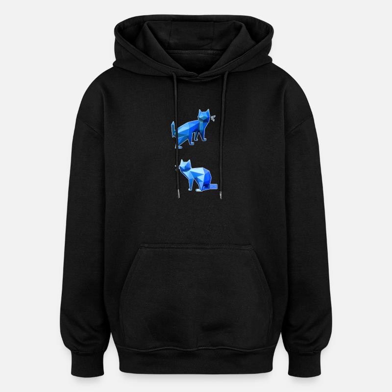 Duo Chat Polygone Bleu - Sweat à capuche oversize unisexe - noir