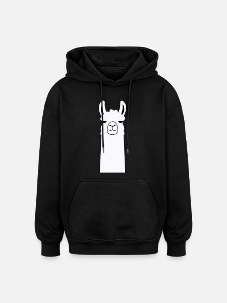 Adorable Cartoon Llama - Oversized Unisex Hoodie - black