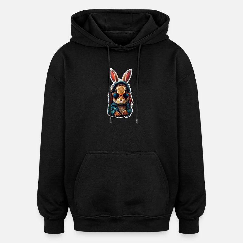 lapin lunette - Sweat à capuche oversize unisexe - noir