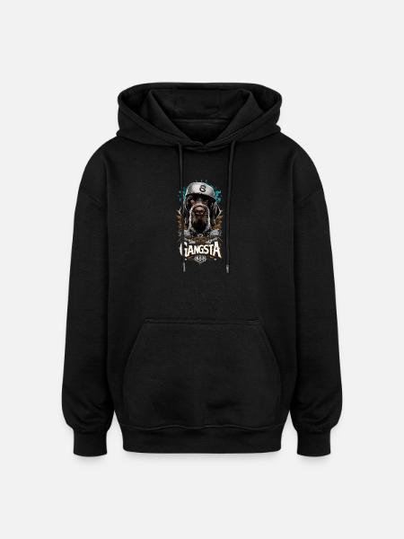 German Wirehaired Gangsta Dog Gift - Oversized Unisex Hoodie - black