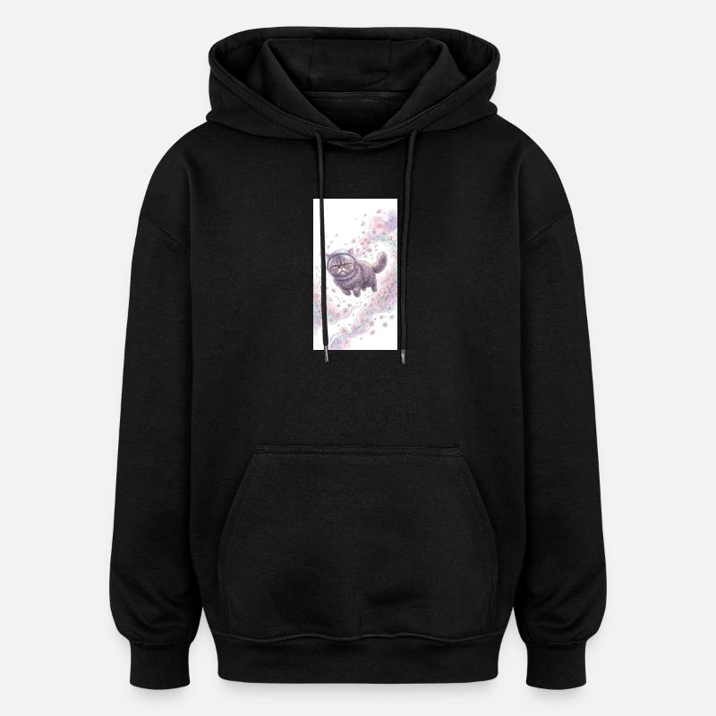 Space cat in flower magic - Oversized Unisex Hoodie - black