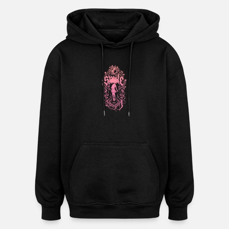 Mädchen im Blütenrankenrahmen - Oversized Unisex Hoodie - Schwarz
