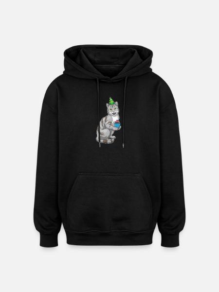 Cupcake d’anniversaire de chat - Sweat à capuche oversize unisexe - noir