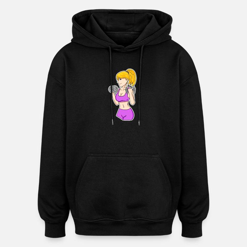 Fitness Femme Haltères - Sweat à capuche oversize unisexe - noir