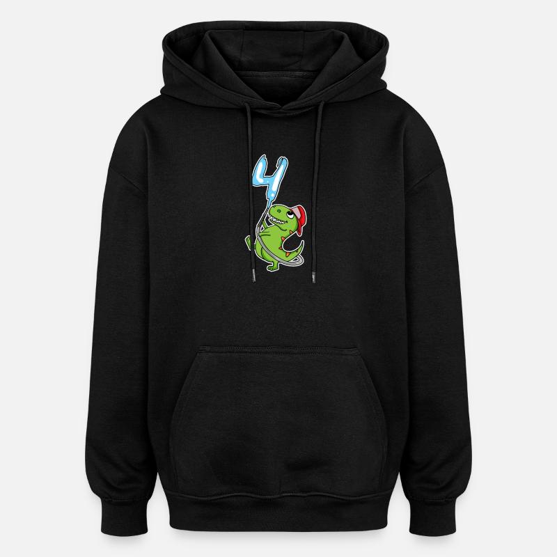 4e anniversaire dinosaure - Sweat à capuche oversize unisexe - noir