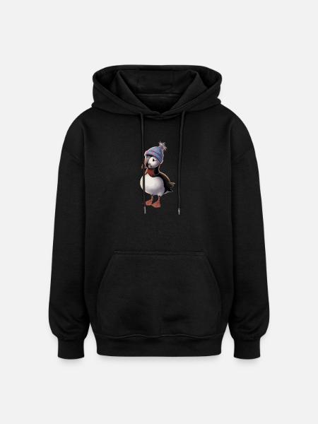 Beautiful puffin with cap - Oversized Unisex Hoodie - black