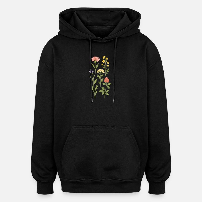 Wilde Blumen Aquarell-Design - Oversized Unisex Hoodie - Schwarz