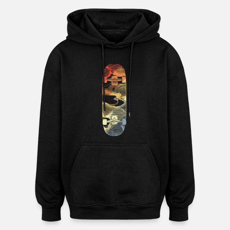 Dessin de skateboard rétro - Sweat à capuche oversize unisexe - noir