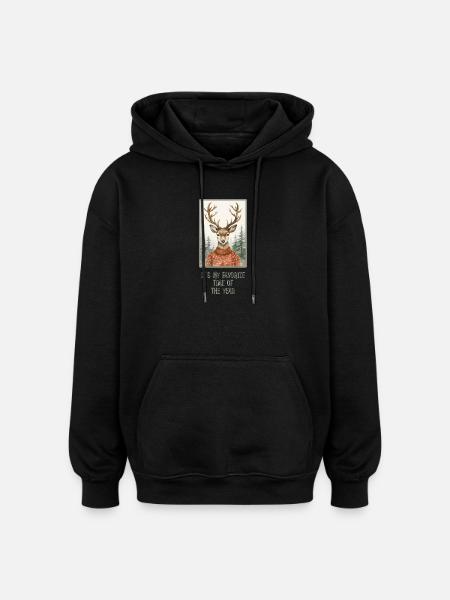 Lustiges Rentier im Weihnachtspullover - Oversized Unisex Hoodie - Schwarz