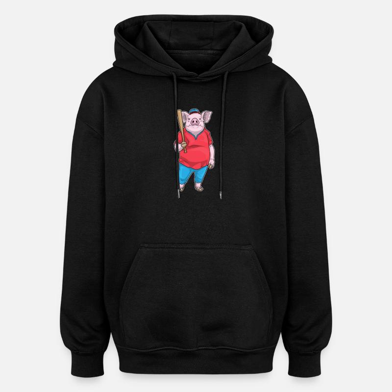 Pig Baseball Batte de baseball - Sweat à capuche oversize unisexe - noir