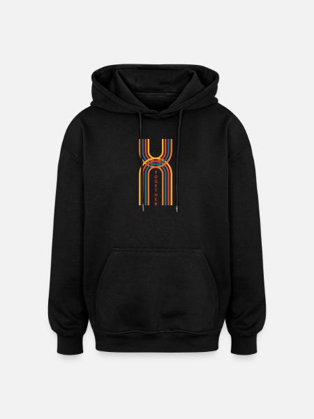 Together - Retro Regenbogen Linie - Oversized Unisex Hoodie - Schwarz