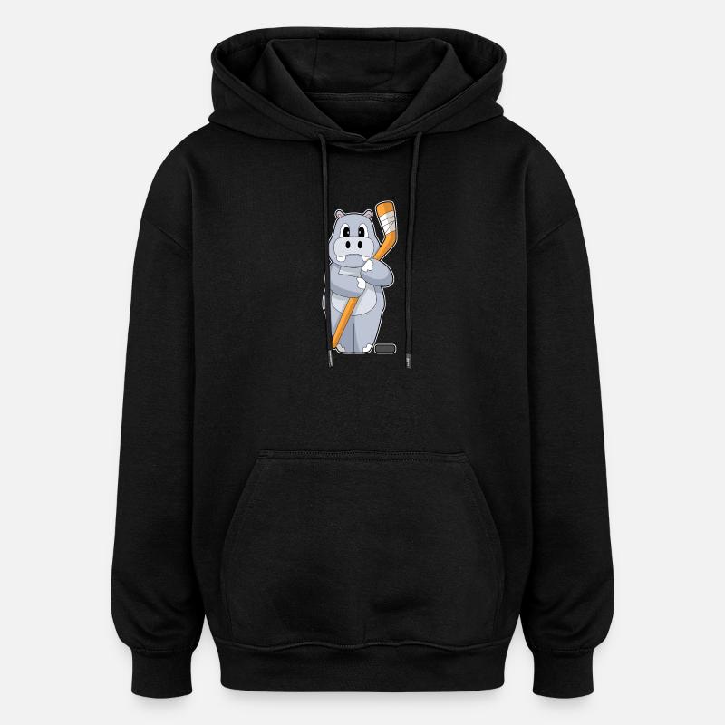 Nilpferd Eishockey Eishockeyschläger - Oversized Unisex Hoodie - Schwarz