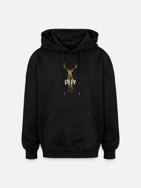 Orange Sparkle Deer Detailed Drawing - Oversized Unisex Hoodie - black