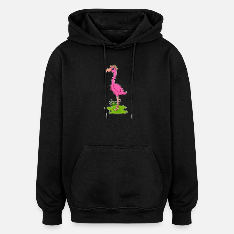 Flamingo Hat - Oversized Unisex Hoodie - black