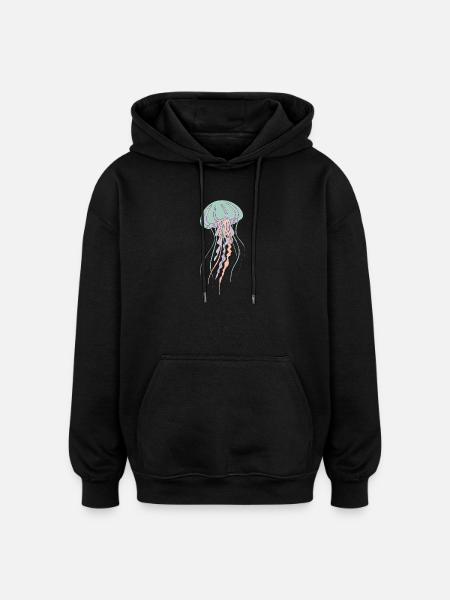 Pastel jellyfish illustration - Oversized Unisex Hoodie - black