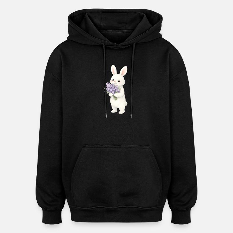 Lapin avec illustration lilas - Sweat à capuche oversize unisexe - noir