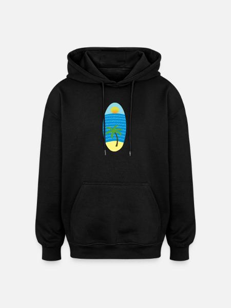 Palm Island Sunset on Surfboard - Oversized Unisex Hoodie - black