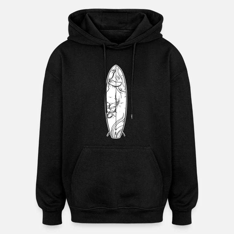 Cartoon Surfbrett - Oversized Unisex Hoodie - Schwarz