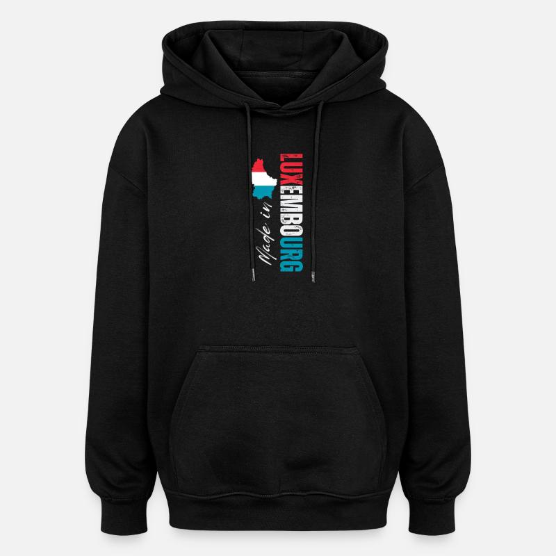 Fabriqué au Luxembourg, design vertical - Sweat à capuche oversize unisexe - noir