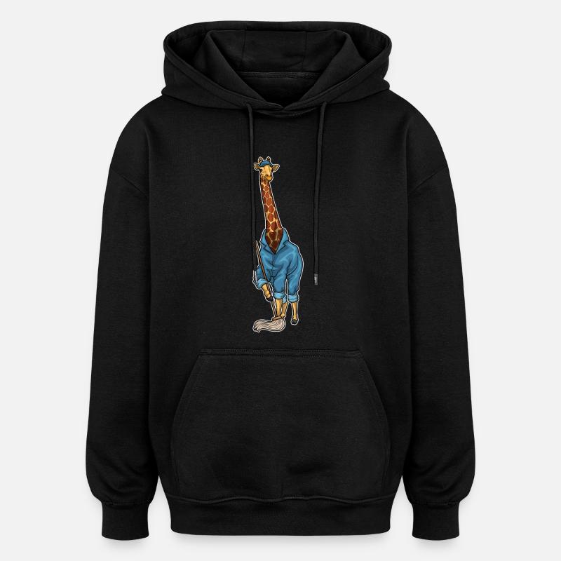 Giraffe Cleaner Mop - Oversized Unisex Hoodie - black