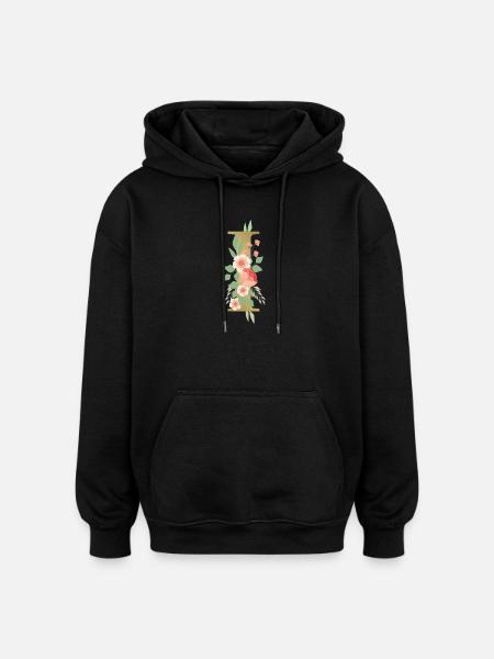 Elegant letter 'I' with flowers - Oversized Unisex Hoodie - black
