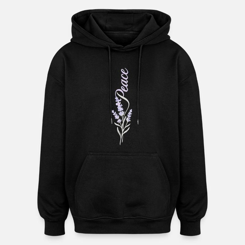 Peace Lavendel Blume - Oversized Unisex Hoodie - Schwarz