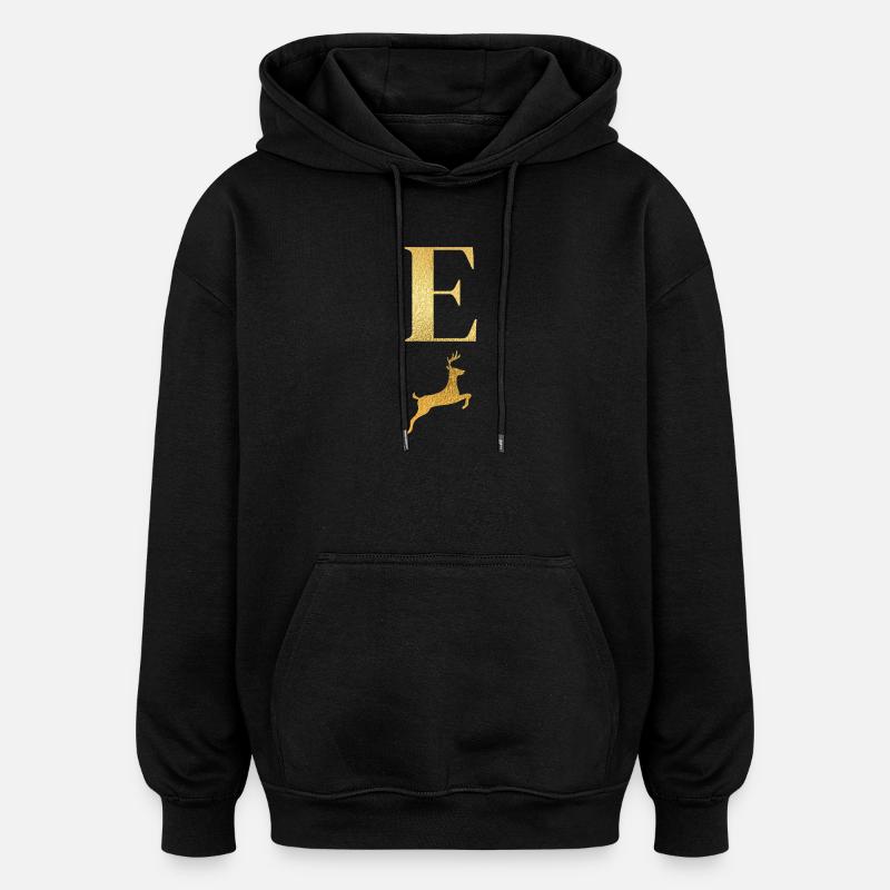 Letter e golden deer - gift idea - Oversized Unisex Hoodie - black