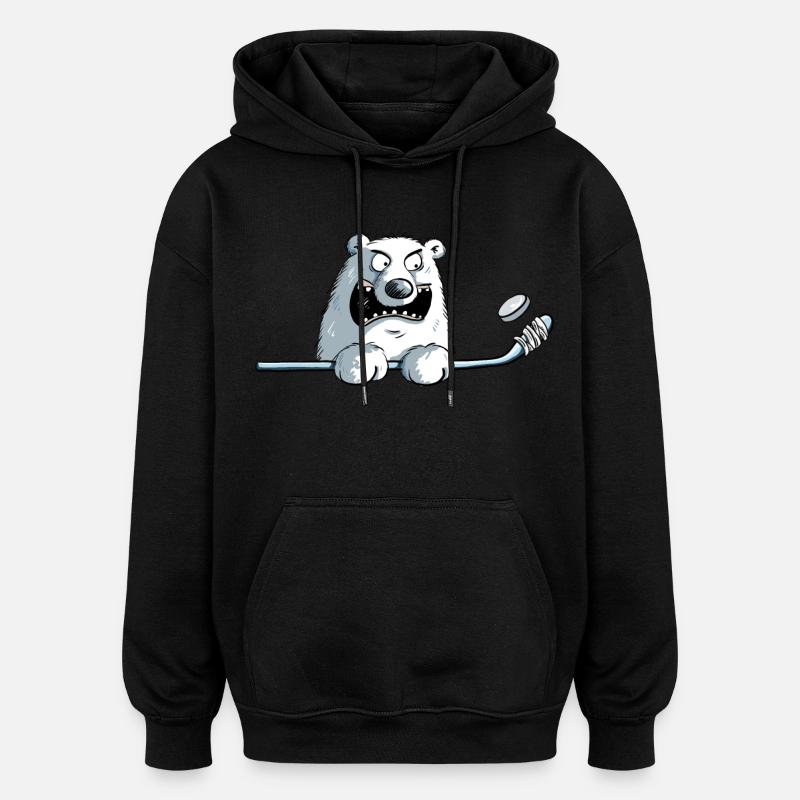 Cooler Eisbär Mit Eishockeyschläger I Eishockey - Oversized Unisex Hoodie - Schwarz