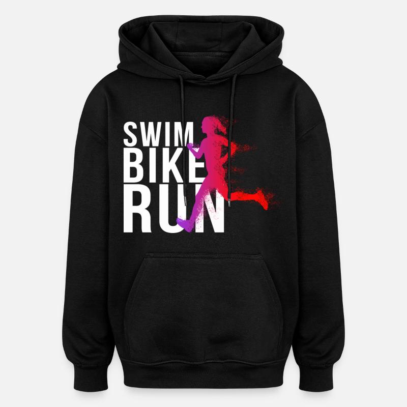 Triathlon - Femme nage, course à vélo - Sweat à capuche oversize unisexe - noir