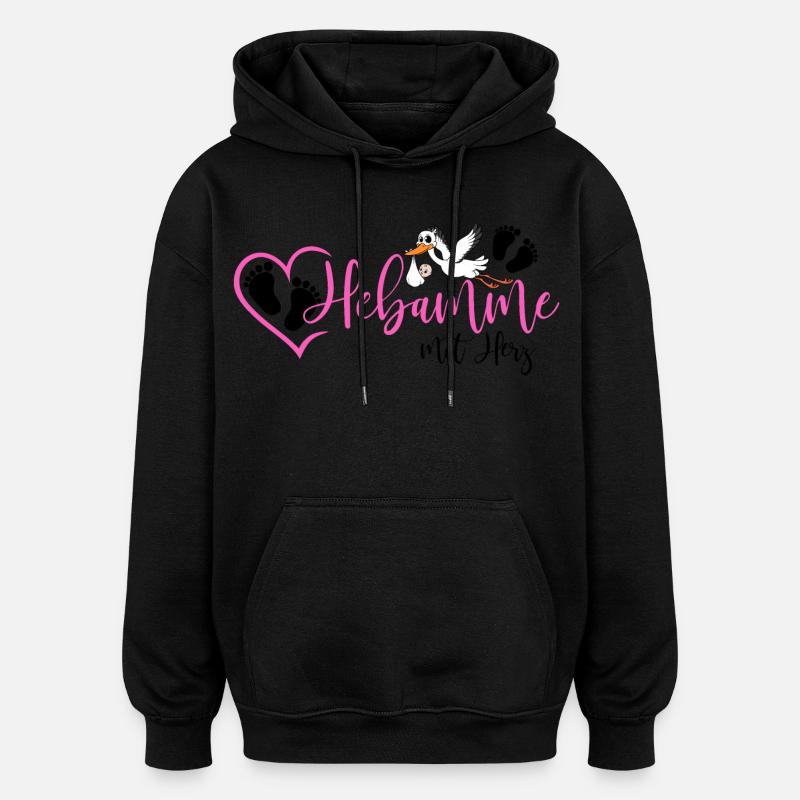 Hebamme mit Herz  - Oversized Unisex Hoodie - Schwarz