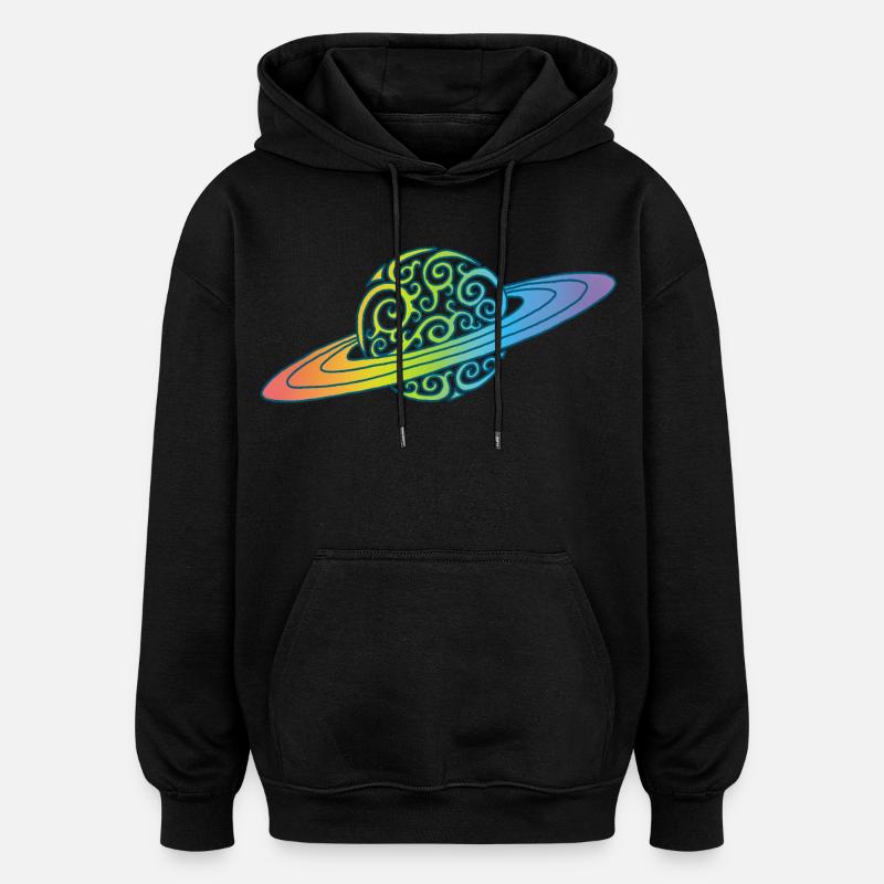 Planète arc-en-ciel - Sweat à capuche oversize unisexe - noir
