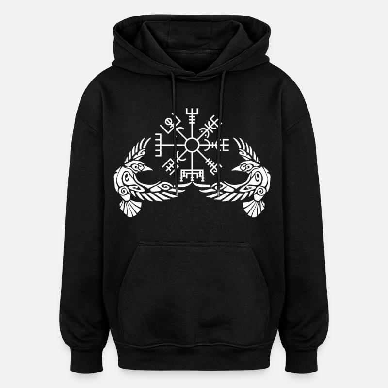 Weiße Krähen und Wikingerkompass - Oversized Unisex Hoodie - Schwarz
