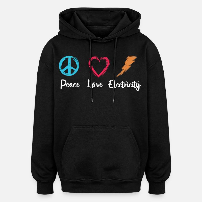 Paix Amour Électricité - Sweat à capuche oversize unisexe - noir