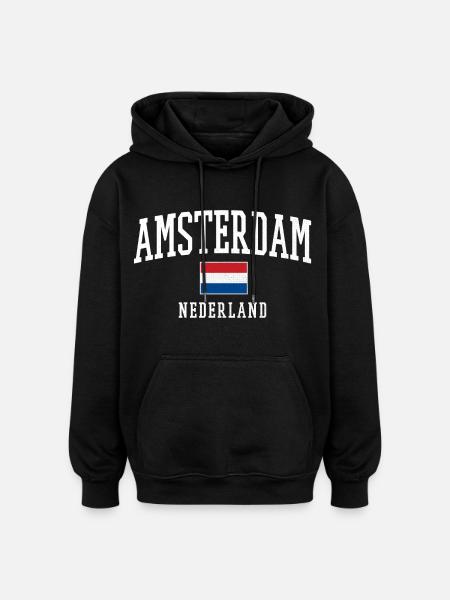 Amsterdam NL Flag Design - Oversized Unisex Hoodie - black