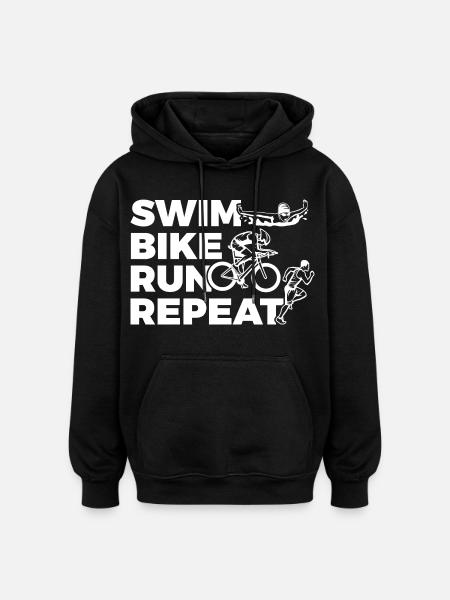 Swim Bike Run Repeat - Oversized Unisex Hoodie - black