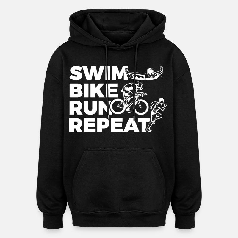 Swim Bike Run Repeat - Sweat à capuche oversize unisexe - noir