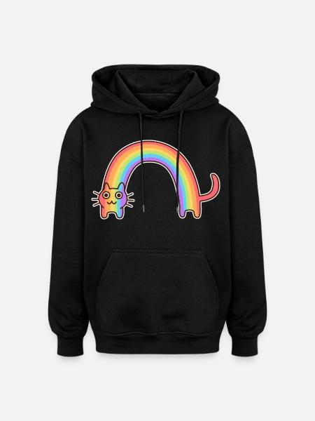 Regenbogenkatze. Buntes Design der Katze * - Oversized Unisex Hoodie - Schwarz