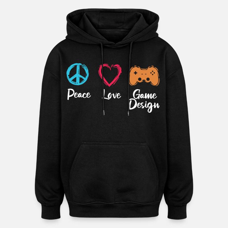 Peace Love Game Design - Sweat à capuche oversize unisexe - noir