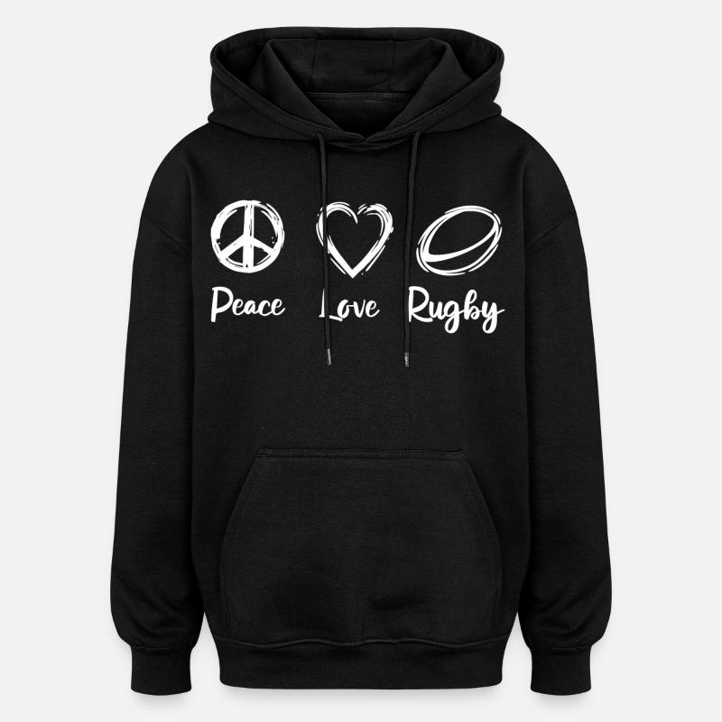 Frieden Liebe Rugby - Oversized Unisex Hoodie - Schwarz
