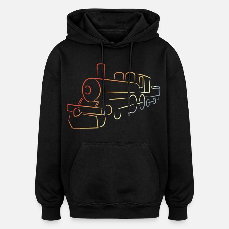 Dessin de locomotive à vapeur - Sweat à capuche oversize unisexe - noir