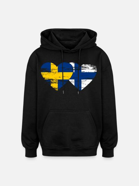 Sweden Finland Flag Heart used - Oversized Unisex Hoodie - black